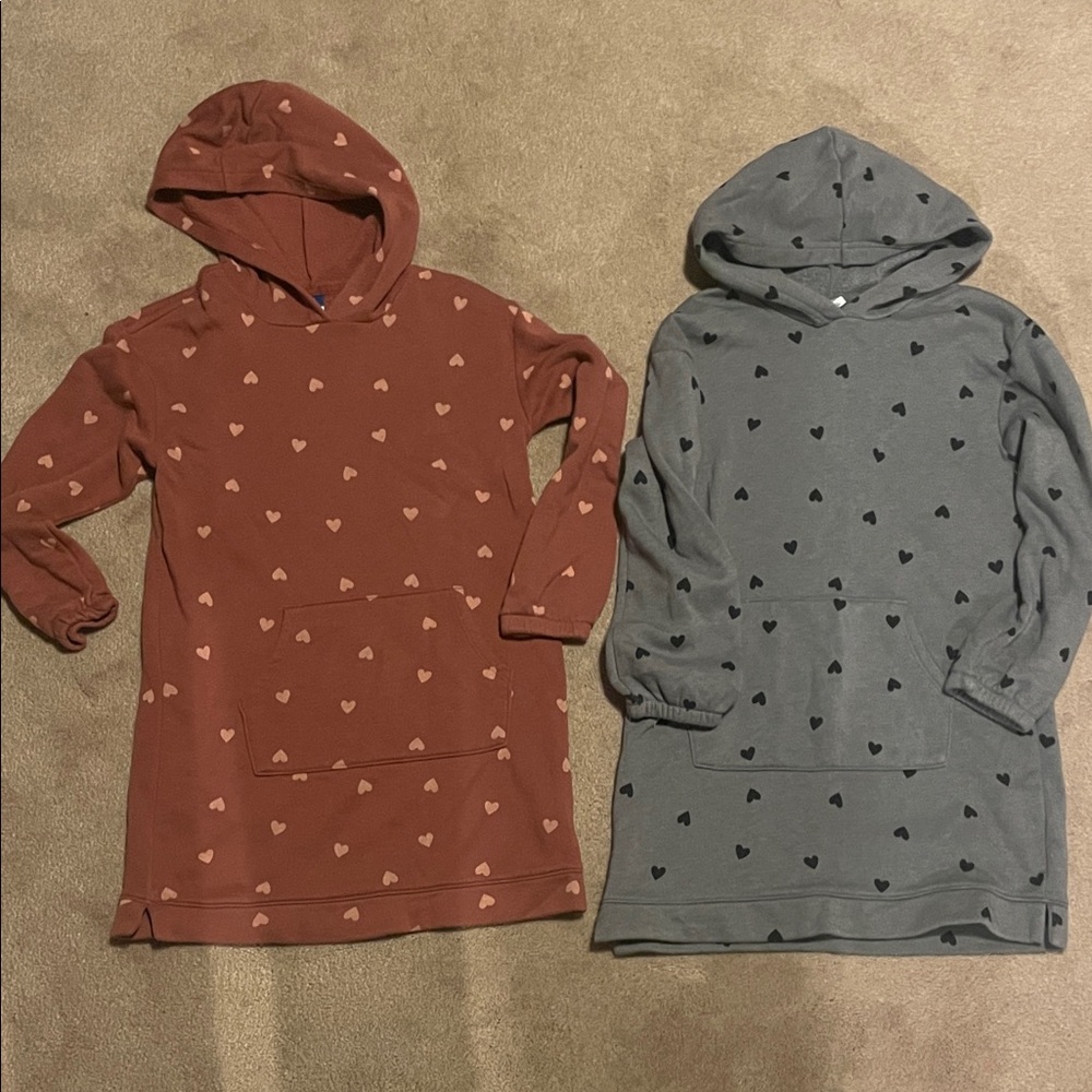 🩷Old Navy Kids Heart Hoodie Dress - Rust and Gray🩷